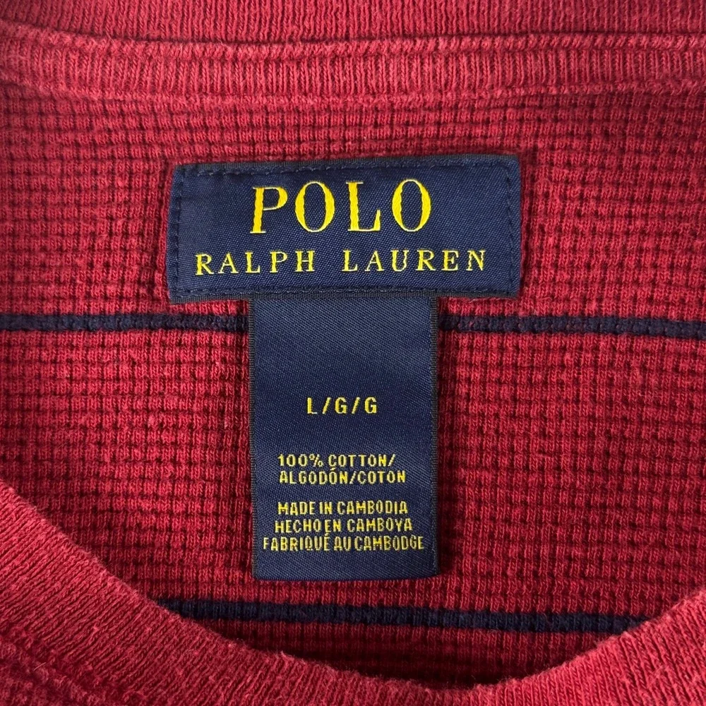 Polo Ralph Lauren Mens Red Navy Blue Striped Waffle Knit Thermal Shirt Large L